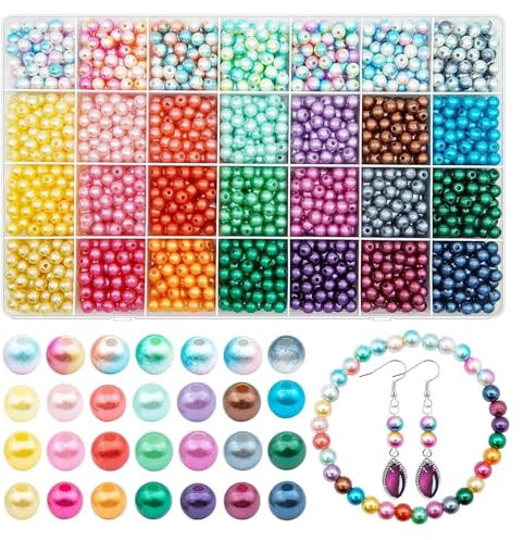 1700 Stück Runde Bunte Perlen zum Basteln, 28 Farben 6mm Perlen zum Auffädeln Basteln Perlen, Armbänder Selber Machen Bastelperlen Lose Perlen für Schmuckherstellung DIY Armband Halskette Handwerk (C)