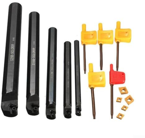 5-teiliges Drehwerkzeug-Set, 7 mm, 10 mm, 12 mm, 16 mm, 20 mm Schaft, Hartmetall-Drehwerkzeug, Bohrstange, Drehwerkzeuge, Halter-Set, Drehmeißel-Drehwerkzeughalter-Set für Halbbearbeitung Finishing