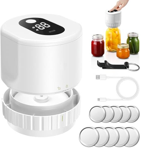 Máquina selladora al vacío de alimentos con luces indicadoras LED, sellador al vacío eléctrico para tarros de masón con 10 tapas, máquina envasadora al vacío con sellado de un solo toque para white