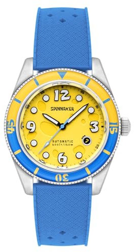 Spinnaker Herren-Armbanduhr 43 mm Fleuss Automatik Spongebob Schwammkopf Conch Street Limited Edition Armbanduhr mit Gummiband SP-5151, Gelber Schwamm
