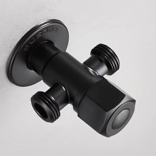 TYMYW Válvula Angular de 1/2 Válvula de Ángulo de Grifo de Acero Inoxidable 1 Entrada de Agua 2 Salida de Agua,Negro