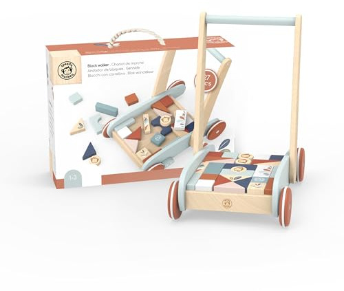 Speedy Monkey Baby Walker with 27 Colourful Wooden Blocks – FSC Certified | Non-Toxic | Stacking Fun Wooden Toys For Boys & Girls | Perfect 1 Year Old Boy Toys & Toys For 1 Year Old Girls