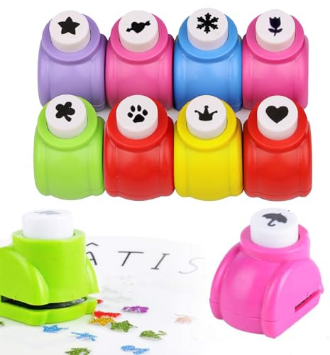 Mini Craft Hole Punch Set 8pc - Manual Hole Puncher Kit with Star, Heart, Lucky Clover & Flower for Card Making, Scrapbooking & Paper Crafts - 1cm Pattern Craft Supplies