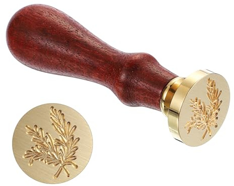 PATIKIL Siegelstempel Personalisiert, Rosmarin, Pflanzen-Siegelwachs-Stempel Klassischer Retro Abnehmbarer Messingkopf Holzgriff für Umschlag Einladungskarten, Braun