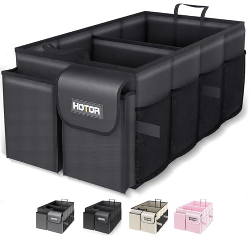 HOTOR Kofferraum Organizer – Faltbarer Auto Kofferraum Organizer mit 2 Fächern, Stabiler Auto Organizer für SUVs, Schwarzer Kofferraumtasche Verstärkt und Stabil Faltbox, 54.1 x 32.0 x 26.9 cm