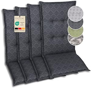 GO-DE Textil Bequeme und attraktive Polsterauflagen für Hochlehner-Gartenstühle (4er-Set, Rautenlinien anthrazit, Hochlehner)