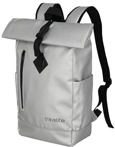 Travelite Rolltop Basic Sac à dos imperméable pour vélo avec fermeture Rolltop et réflecteurs 48 cm, 19 l, Argent (Silver), Rucksack 48 cm, Sac à dos imperméable avec fermeture enroulable
