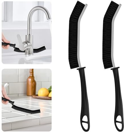 SXhyf Brosse de Nettoyage d'angle à Poils durs - Brosses Nettoyage Salle de Bain, Brosse de Nettoyage d'angle à Poils durs, Brosse à Joint Carrelage, Gadget pour la Maison et la Cuisine (2, Noir)