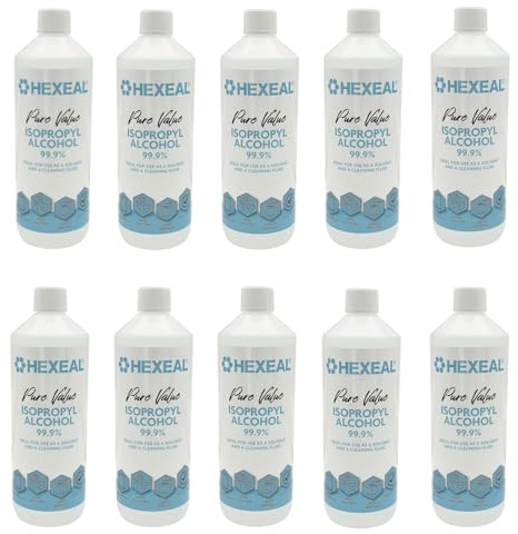 Hexeal Pure Value 99.9% Isopropyl Alcohol 10L – Sanitising & Cleaning | 10 x 1L - Removes Grime from Phones and Electronics, Powerful Degreaser and Cleaning Fluid