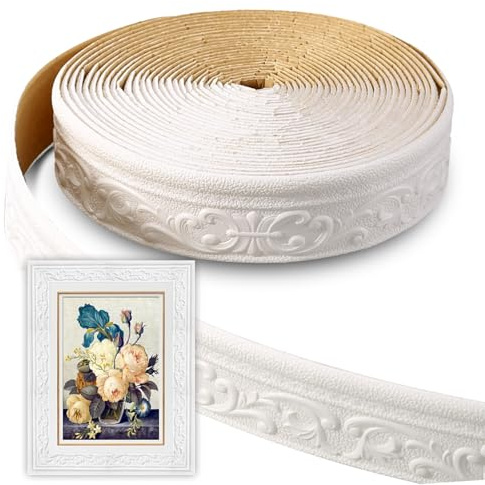 Zamety Bianco Modanatura Adesiva per Pareti, Pratico Pannelli Adesivi per Pareti Impermeabile in 3D, Alla Moda e Bella Battiscopa Adesivo， Applicare a Cornici, Soffitti, ecc.