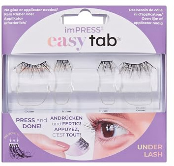 KISS imPRESS Press-On Falsies EASY TAB selbstklebende Wimpern, Schwarz, 'Classy Natural', 1 Paar 6mm-7mm innere natürliche Volumen-Wimperncluster & 1 Paar 6mm-10mm äußere halbe Wimpern mit Easy Tabs
