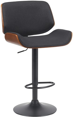 CLP Barhocker Beverley Stoffbezug, Barstuhl mit Lehne höhenverstellbar und drehbar, Tresenstuhl aus Holz, mit Fußstütze - Farbe walnuss/schwarz