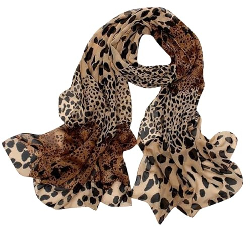 GWAWG Foulard en Mousseline Imprimé Léopard Femme - Écharpe Chic 160x50cm en Polyester, Châle Léger Toutes Saisons Accessoire de Mode Élégant