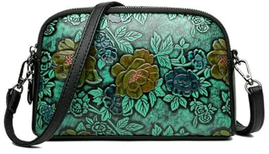 Gyios Borse Borsa per Le in Pelle Orientale Spalle Rilievo di Lusso Donne-Fiore Verde