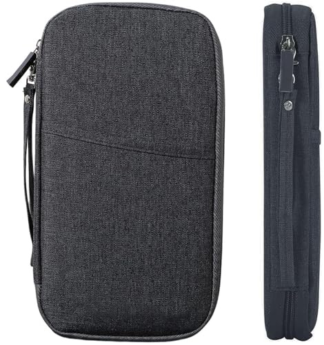 HSYTEK Pass Organizer med 8 fickor, vattentät passhållare, resplaneringsorganisatör för familjen, resedokumentorganisatör för flygbiljetter, pengar, mobiltelefon, kreditkort, ID, resedokument, GRÅ, 27