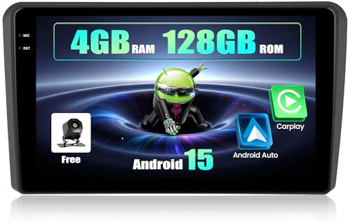 SIXWIN 4+128G Android 15 Radio Coche para para Audi A3 S3 RS3 8P 8V 2008-2012 con CarPlay&Android Auto,9 Pulgadas Pantalla Táctil con Bluetooth/WiFi/GPS/FM/RDS/USB+AHD Cámara