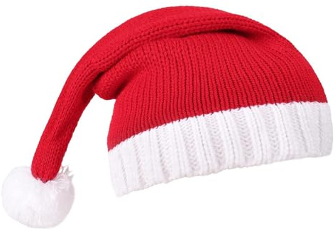 Stickad julhatt | Röd julmössa med pom-pom | mjuk varm mössa – för semesterfestival fest sammankomst familj vinterfirande inomhus utomhus