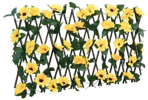 Owoxanthellate Rankgitter Künstlicher Efeu Gelb 5 Stück erweiterbar von 40x30 bis 180x20 cm PVC Blätter Holzrahmen Sichtschutz für Garten Balkon und Terrasse