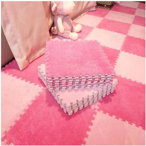 Ineinandergreifende Teppichfliesen 12x12 in Mehrfarbig, Packung mit 4–10 Stück Teppichschaumquadrate(Pink+Rose Red)