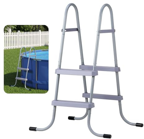 VEVOR Échelle de Piscine Hors Sol 83,8 cm Échelle de Piscine en Acier au Carbone avec 2 Marches PP Antidérapantes pour Entrée et Sortie de Piscines Hors Sol, Capacité de Charge 136 kg, Forme A, Gris