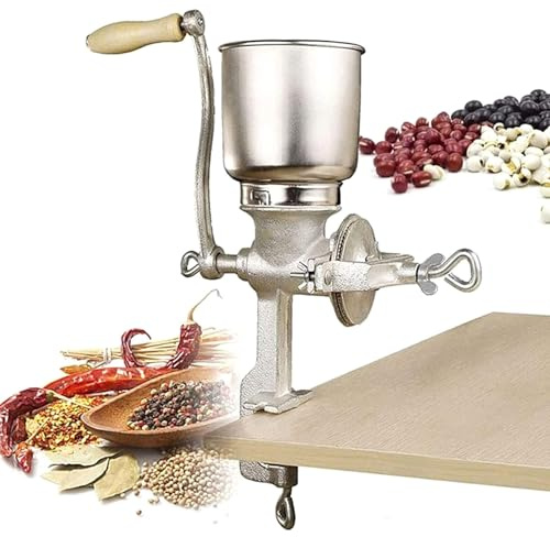 Macinatrice manuale per cereali e spezie, mulino a manovella con design salvaspazio, struttura in acciaio inossidabile, adatta per chicchi di caffè, riso e peperoncino