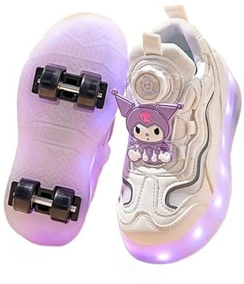 Zapatillas de Entrenamiento de Cuatro Ruedas con LED para niños y niñas, Zapatillas Deportivas para Correr y Patinar, Zapatos Multiusos para Exteriores para niños y niñas,Blanca,34 EU