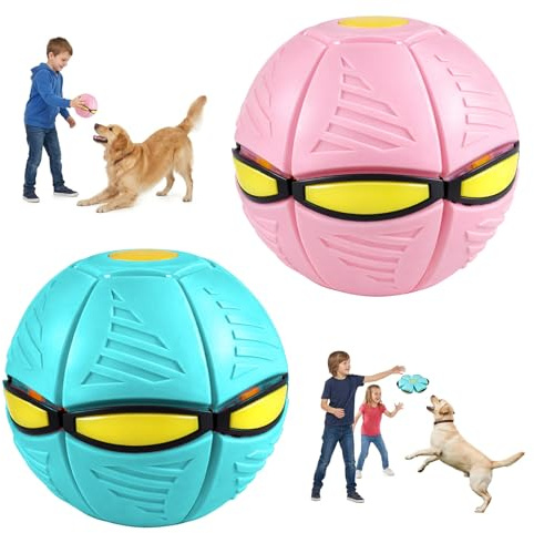 2PCS Pelota de Juguete para Perros,Frisbee Ball Juguete | Pelota Voladora Rebotante para Niños,Metaball Mágica para Parque Infantil Exterior,Doble Conmutable Libremente,Azul,Rosa