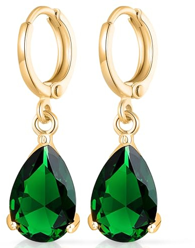 Crystalline Azuria Femme Pendantes Boucles d'Oreilles 18ct Plaqué Or Jaune avec Cristaux Vert imitation Émeraude en Zircone Larme