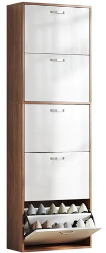 HOMCOM Scarpiera Slim Salvaspazio a 5 Livelli per 30 Paia max con 2 Ripiani per Livello, Mobile Portascarpe in MDF, 60x28x189 cm, Bianco e Marrone