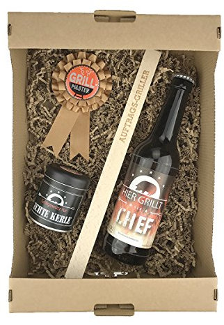 4-teilige Geschenkbox Grillmeister/Vatertag/Bier/Grillgewürz/Grillzange/Vatertag/Papa/Mann/Griller/Geburtstag