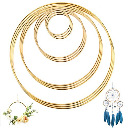 UIEEGPG Metallring 12 Stück 4 Größen Kranz Ringe (2 4 6 & 8 Zoll), Anti-Rost Gold Metallring zum öffnen für Traumfänger Ringe, Floral Hoops Ringe DIY Handwerk und Hochzeit Dekor