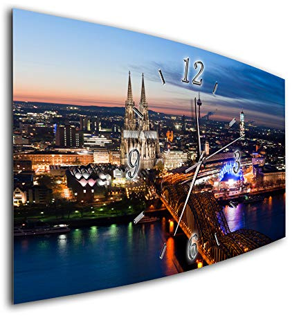 BM Funk Quarz Wanduhr Funkwanduhr Funkwanduhren Funkuhr Funkuhren kein Ticken lautlos geräuschlos leise modern ohne Tickgeräusche groÃŸ XXL Wohnzimmer Küche Skyline Köln Kölner Dom 7467-1a