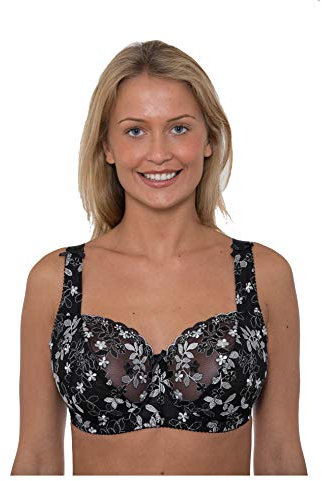 Hillblake Black & Silver Underwired Full Cup Lace Bra (34F)