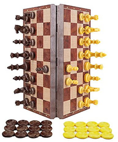 WEofferwhatYOUwant Scacchiera Magnetica 2 in 1 Scacchi e Dama Pieghevole 31,5 cm da Viaggio con Pezzi Magnetici in Plastica con Feltro Gioco Educativo Portatile e Sicuro per Bambini, Adulti e Famiglia