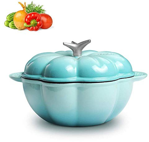Sywlwxkq Cast Iron Enamel Pot, Pumpkin Pot with Lid, Nonstick Casserole Pot Ideal for Classic Cooking, Stewpan 2.8 L Soup Pot, Suitable for 3-5 People Cast/Blue