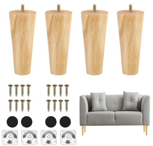 TAIANJI 8cm Möbelbeine Holz Tischbeine 4 Stück Möbelfüße Holz mit Montageplatten & Schrauben für Sofa Bett Schrank Couch Stuhl