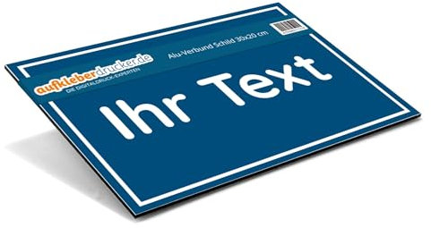 Schild mit Wunschtext selber gestalten – Alu-Schild für Privatgrundstück, Privatparkplatz, Baustelle, etc. – wetterfestes Alu-Verbund Hinweisschild (300 x 200 x 4 mm | Blau)