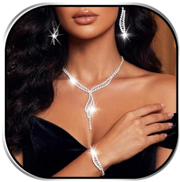 Ushiny Brautschmuck-Set, Silber, glitzernd, Strass, Halskette, Armband, Ohrringe, passend für Hochzeitskleider für Frauen und Mädchen (XT-073)