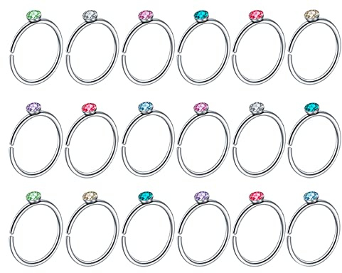 AMDXD Magnet Piercing Nase 20G, Edelstahl Ring Tragus Silber C Form, Lippenpiercing Ohrringe mit Zirkonia Bunt für Herren Damen, 18STK