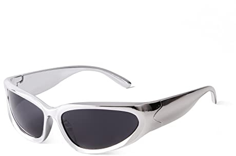 ADEWU Y2K Lunettes de soleil de sport unisexes rapides pour homme et femme Protection UV400, argenté clair (cadre) gris (lentille)