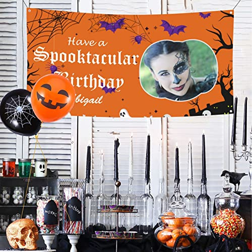 Personalisiertes Halloween Party Banner, Individuelles Halloween Banner Poster Hintergrund für Kinder Erwachsene, Personalisiertes Spooktaculäres Geburtstagsbanner Poster, Halloween Partydekorationen