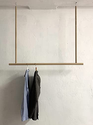 TIDYBOY Kleiderstange Deckenmontage aus Holz, Garderobenstange Deckenmontage, Garderobe Holz, Kleiderstange Decke & Hängend, Hängegarderobe aus Eiche Natur 130 cm, Handgemacht in Berlin
