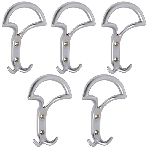 Aerzetix - C64365 - Set di 5 Ganci appendi da parete tripli 145x92x44mm - gancio/appendiabiti sospensione cappello accappatoio bagno asciugamano doccia WC - in metallo - finitura argento opaco