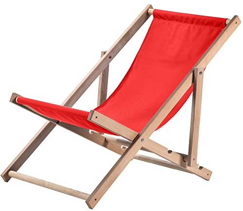 KADAX Solstol Av Trä - Strandstol Upp Till 120 Kg, Fällbar Stol För Strand, Bokträ (Röd)