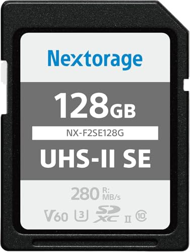 Nextorage Marque Japonaise Carte SD UHS-II 128 Go compat. V60 | V60, Max Lect. 280MB/s, Écr. 100MB/s, 4K, Rafale haute vitesse, Sony, Canon, Nikon, Fujifilm, Panasonic, NX-F2SE128G