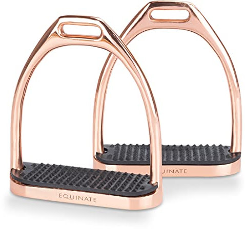 Equinate Steigbügel Luna 10cm Roségold - Mit Anti-Rutsch Trittfläche aus Gummi - Für Erwachsene und Kinder - 2 Stück