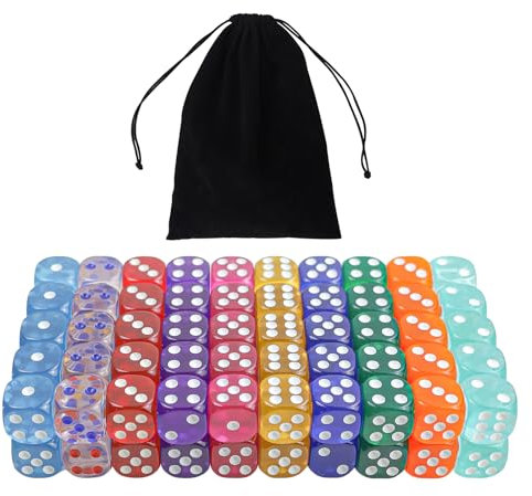 16MM 6 Seitige Würfel Set Sechsseitiger Würfel undurchsichtige Acrylwürfel für Brettspiele DND, MTG, RPG, Tenzi, Würfelspiele, Mathematikspiele (100PCS-Transparent-10 Farben)