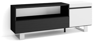 Skraut Home | TV-Schrank, Lowboard | für Wohnzimmer und Esszimmer | 150x57x35cm | Für TV-Geräte bis zu 65 | Industriedesign | Moderner Stil | Weiß und Schwarz