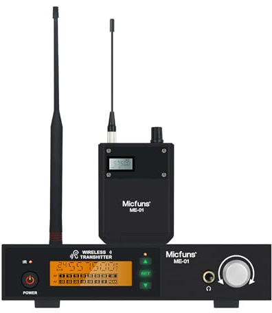 Micfus ME01 Drahtloses In-Ear Monitoring-System,UHF Professionelles Kabelloses Stereo IEM-System mit Bodypacks und Headsets (ME01-1)