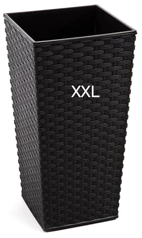 MELTOM Pflanzkübel aus Kunststoff in Rattan mit Herausnehmbaren Einsatz Hoch (Schwarz, XXL-67cm)